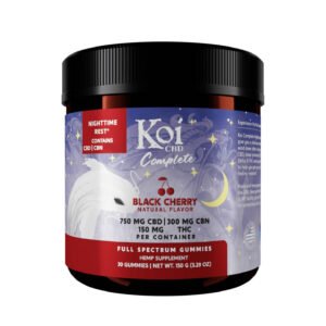Koi CBD, Complete Full Spectrum CBD Gummies – Nighttime Rest, Black Cherry, 30ct, 300mg CBN + 150mg THC + 750mg CBD
