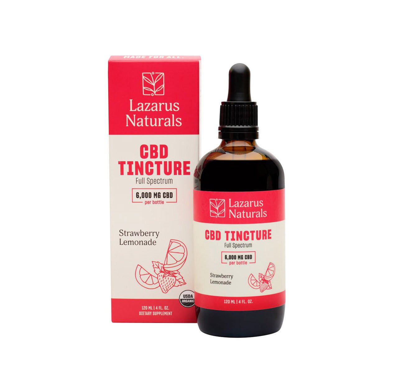 Lazarus Naturals, CBD Tincture, Strawberry Lemonade, Full Spectrum, 4fl oz, 6000mg CBD
